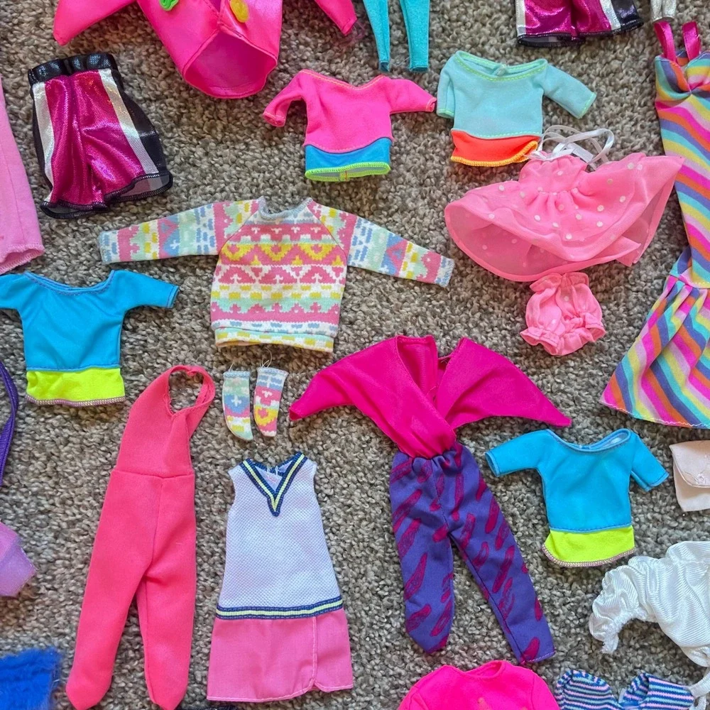 Vtg 60+ Piece Lot Barbie Doll Clothes 80s 90s Dresses Tops exercise neon workout